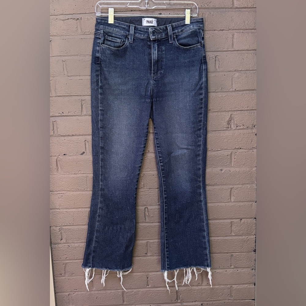 PAIGE Flare Crop Jeans with Frayed Hem 29